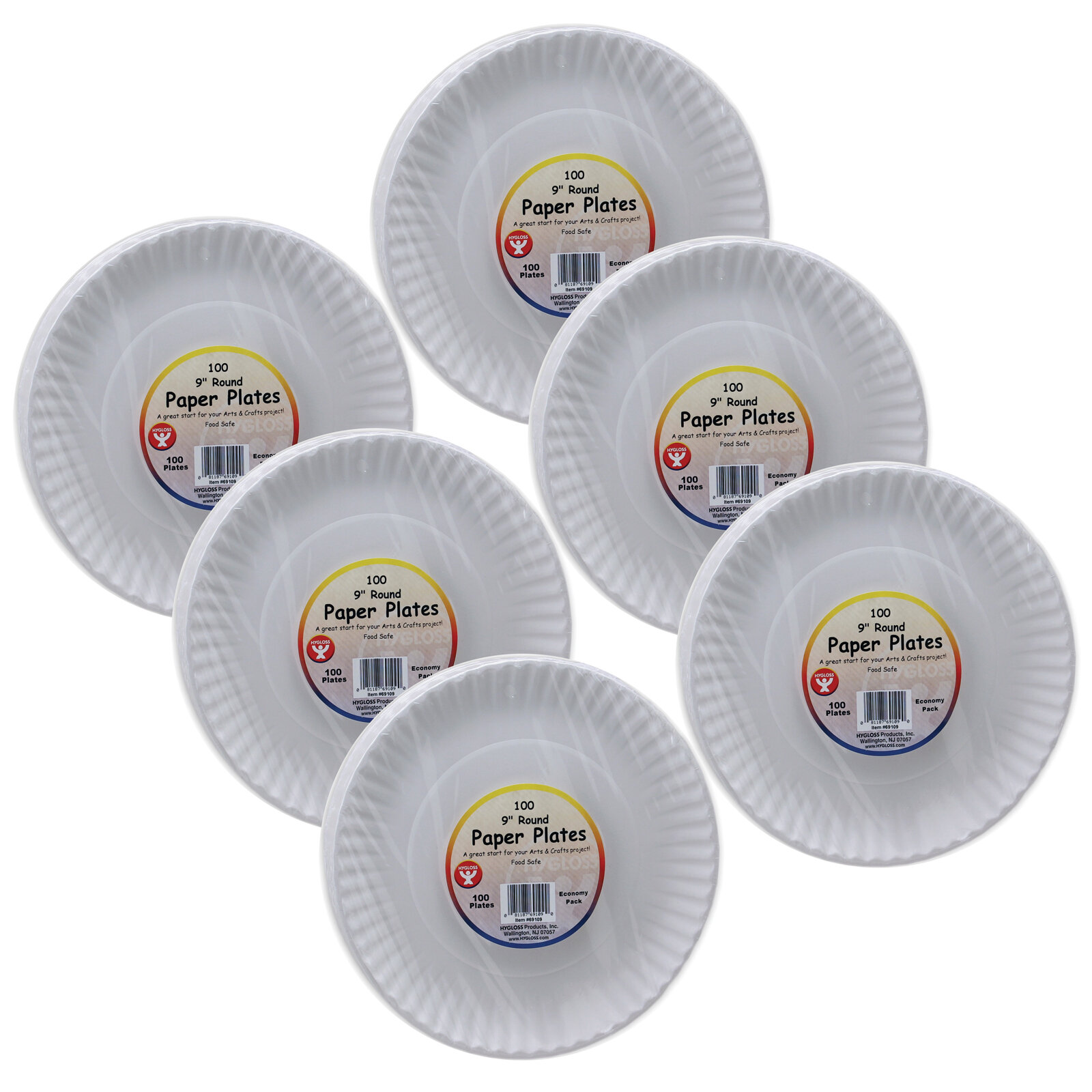 Hygloss White Paper Plates, 9-Inch, 100 per Pack, 6 Packs | Hyg69109-6