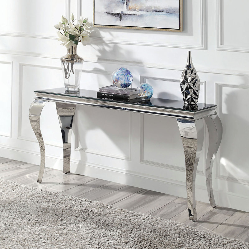Mehseti 57.5'' Glass Top Console Table, Black
