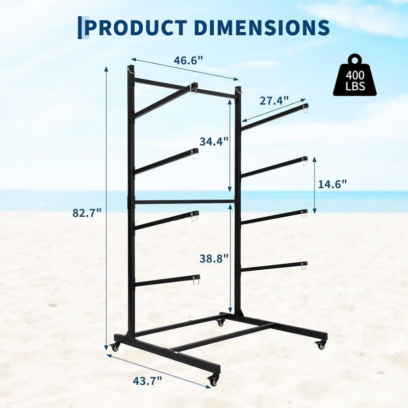 Support de rangement robuste pour kayak et planche à pagaie avec roues