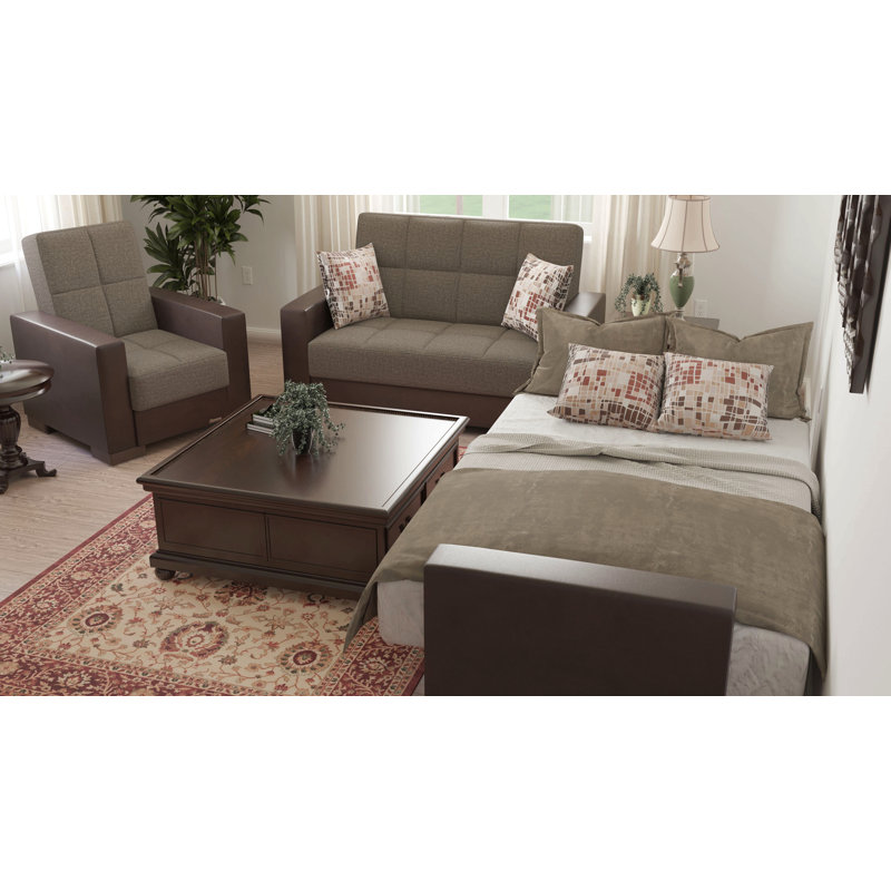 Causeuse convertible rembourrée avec rangement, polyester pu, Kaki