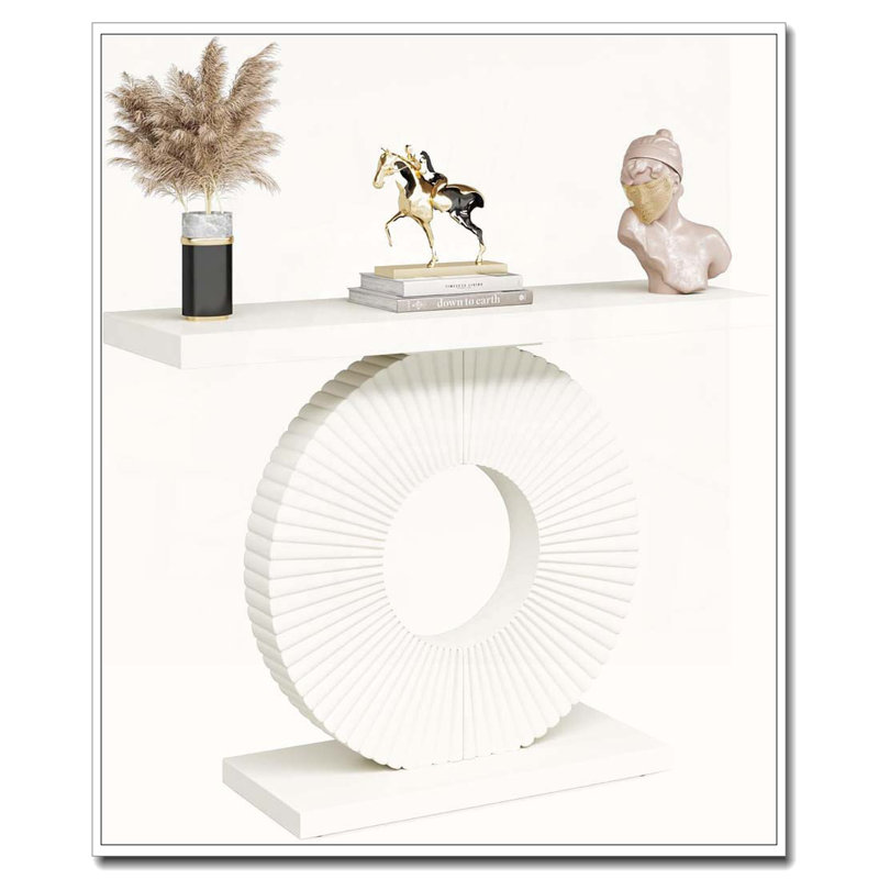 Modern Console Table with Sculptural Geometric Base Accent, White