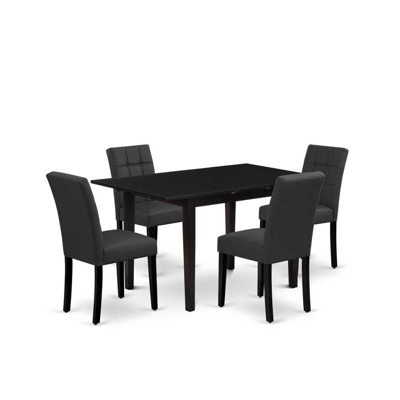 L'ensemble de table de cuisine 5 pièces contient une table de salle à manger et 4 chaises Mid-Century en tissu polyester gris foncé avec dossier élégant - finition noire
