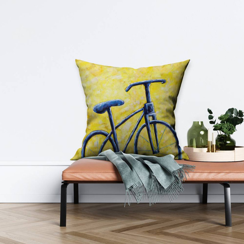 Blue bike abstract - 26"x26" Throw pillow - Poly twill - Print on demand, 26" H x 26" W