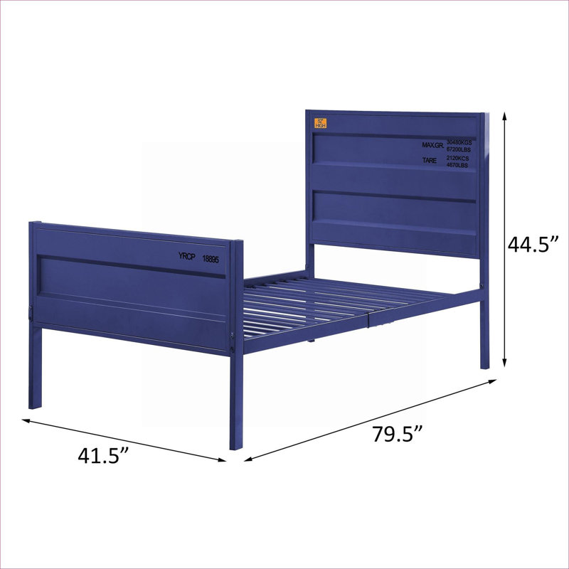Lit plateforme simple, cadre en métal massif d'inspiration cargos minimaliste moderne et contemporain, bleu riche