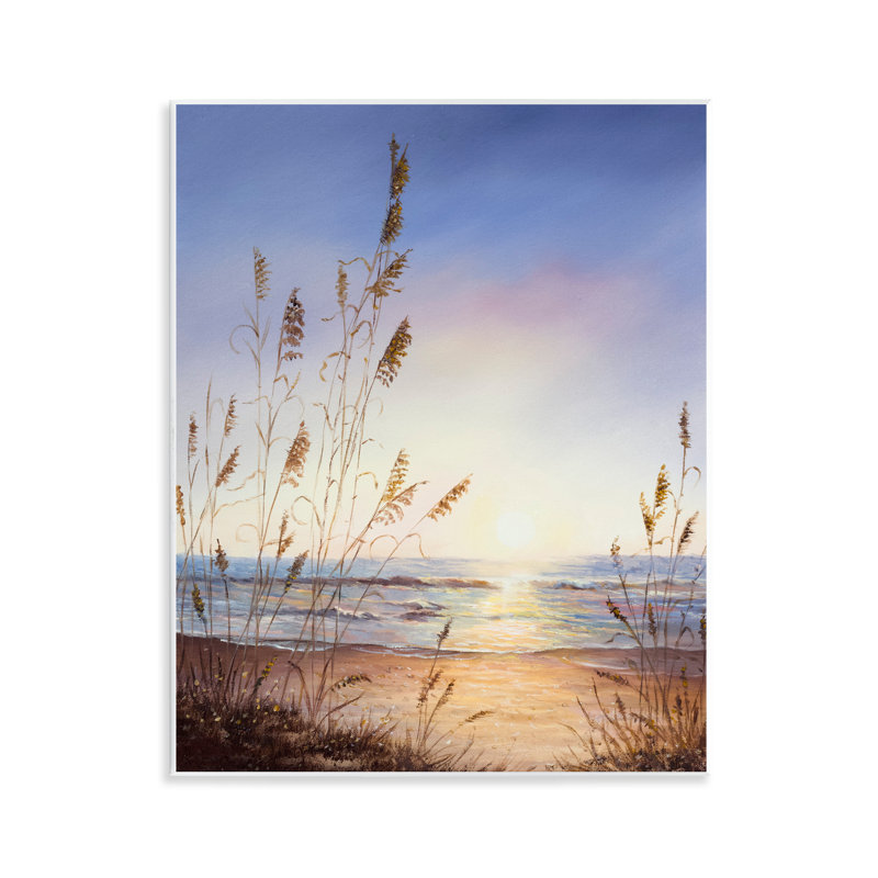 Plaque murale paysage marin avec herbes ensoleillées, design par Michelle Faber