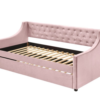Lianna Pink Velvet Daybed W/Trundle (Daybed)