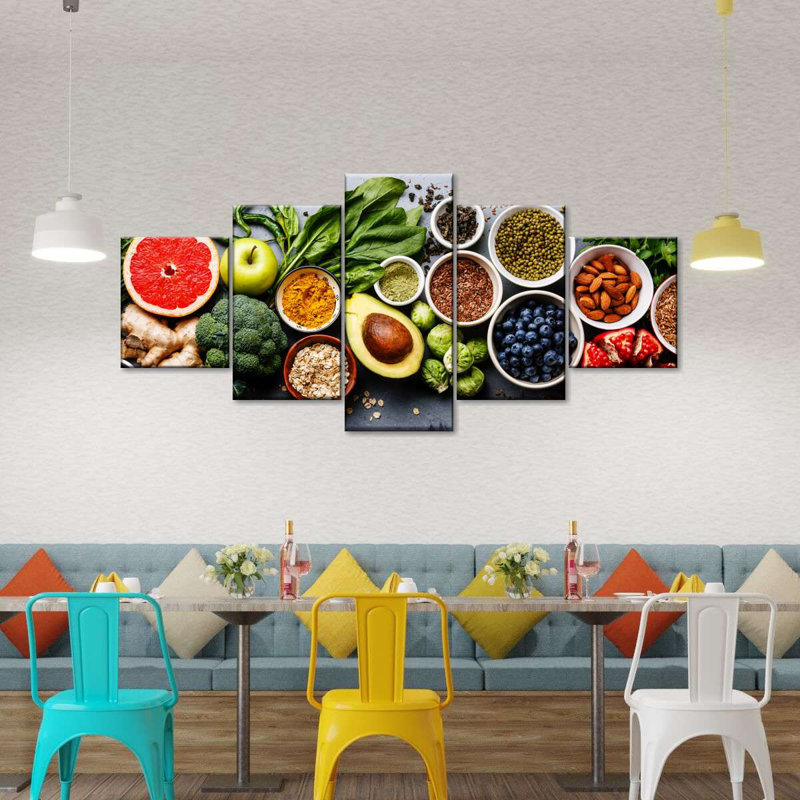 Ensemble de 5 aliments sains sur toile, H 42 po x l 92 po x P 1,25 po