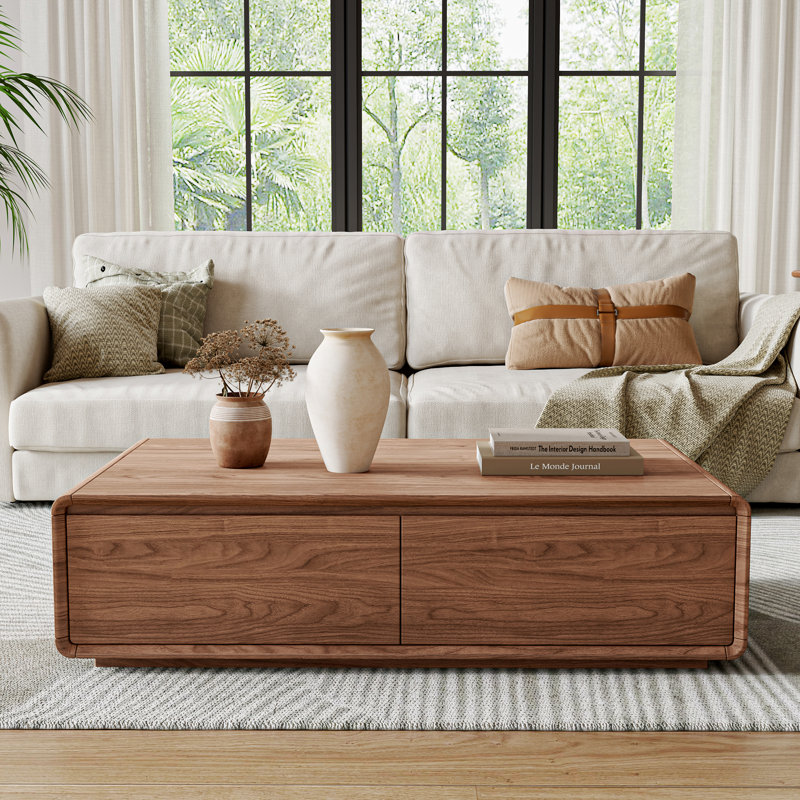 Corrigan Studio® Modern Walnut Coffee Table With 4 Storage Drawers ...
