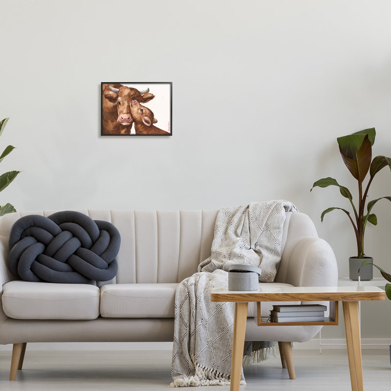«Compassionate Bovins Mother & Baby Cuddle», «Farmland Giclee», art texturé par George Dyachenko, L 14 po x H 11 po