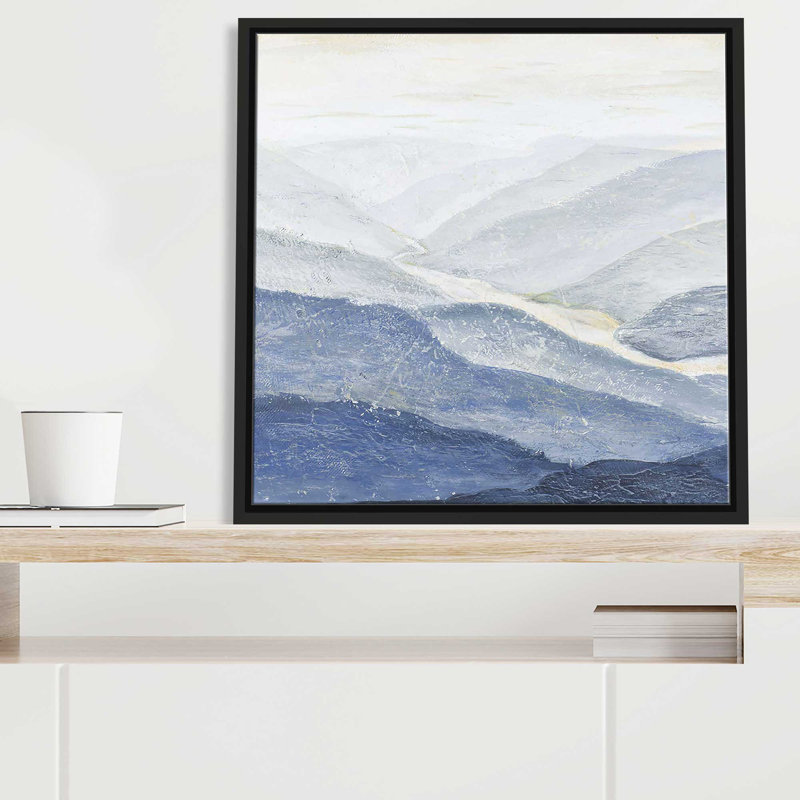 Blue Mountains I - peinture, L 21,5 po x H 21,5 po, Cadre noir