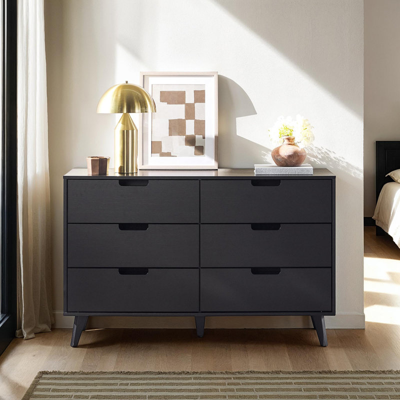 Commode double 6 tiroirs l 52 po Lilette, Noir
