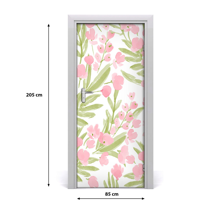 Pink Flowers Door Decal, 205cm H x 85cm W