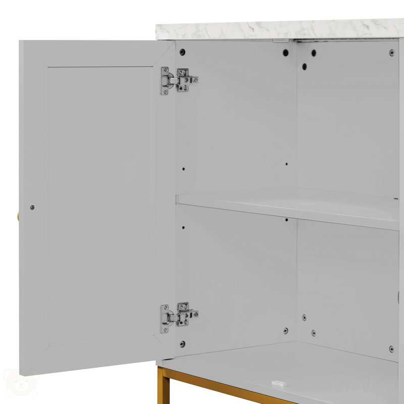  Buffet moderne avec très grand espace de rangement avec poignées en métal et pieds de soutien, Gris clair