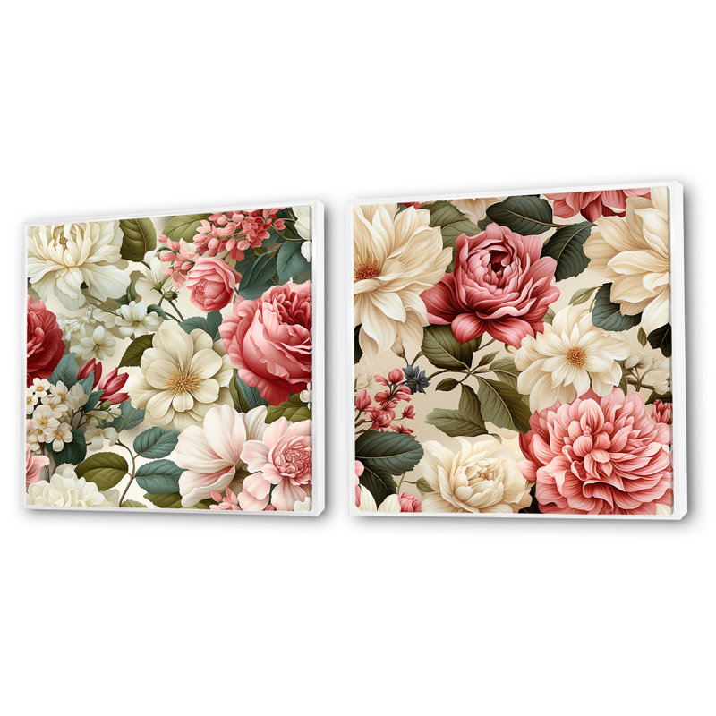 Ingle - Ensemble de 2 collages floraux carrés, Cadre flottant noir, H 16 po x l 33 po