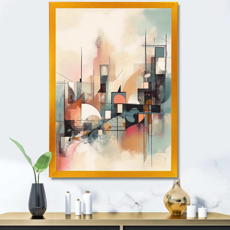 Explorations In Serenity I - Impression sur toile géométrique moderne, Encadrement doré, H 32 po x l 16 po x P 1 po