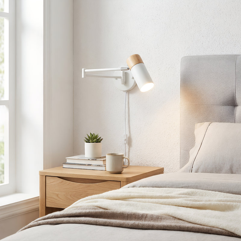 Industrial Swing Arm White Wall Lamp, Modern Vintage Adjustable Hanging Light for Bedroom