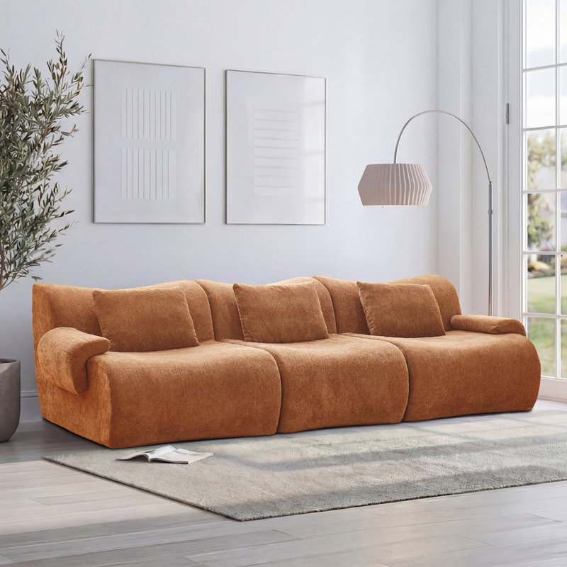 Welliver 111.02'' Upholstered Modular Compression Sofa , Orange