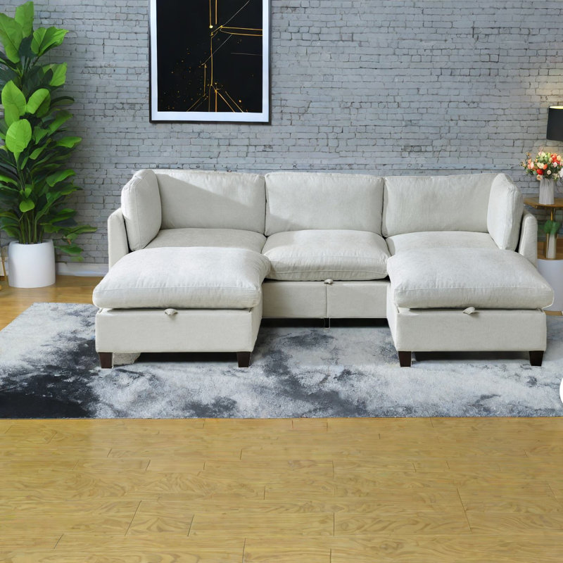 Canapé modulaire en U rembourré avec rangement en chenille Spacieux