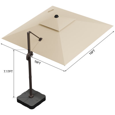 Parasol extérieur à double plateau, 8 nervures en aluminium renforcé, inclinaison à 6 positions