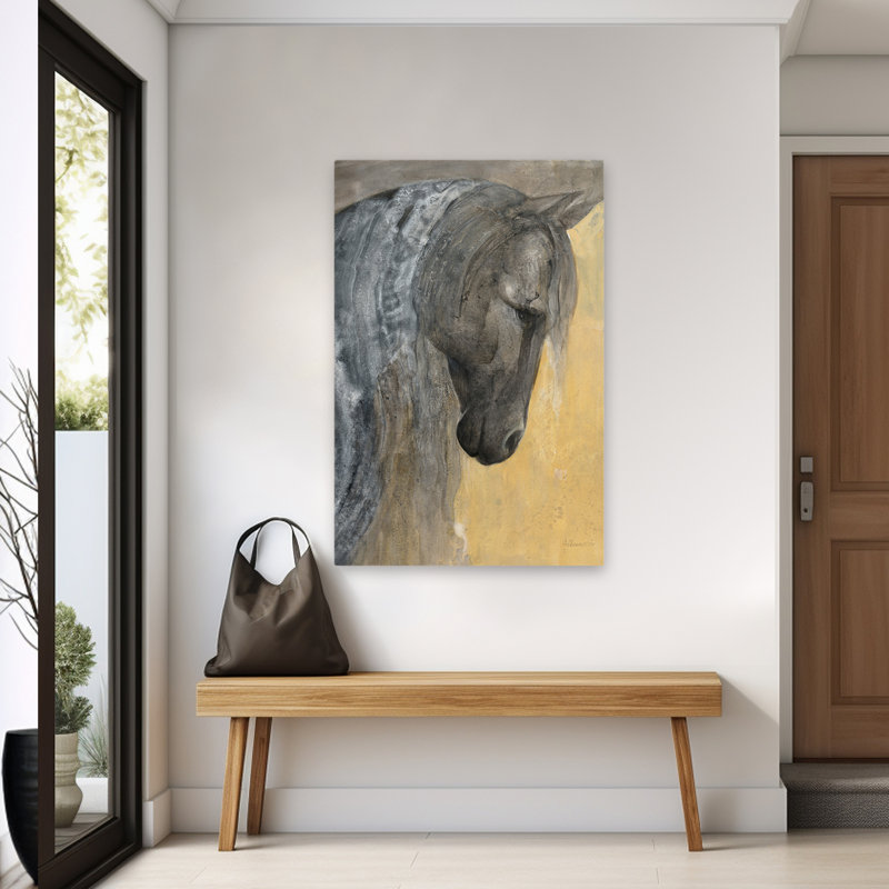 Animal pensif contemporain gris doré beige équin, H 60 po x l 40 po