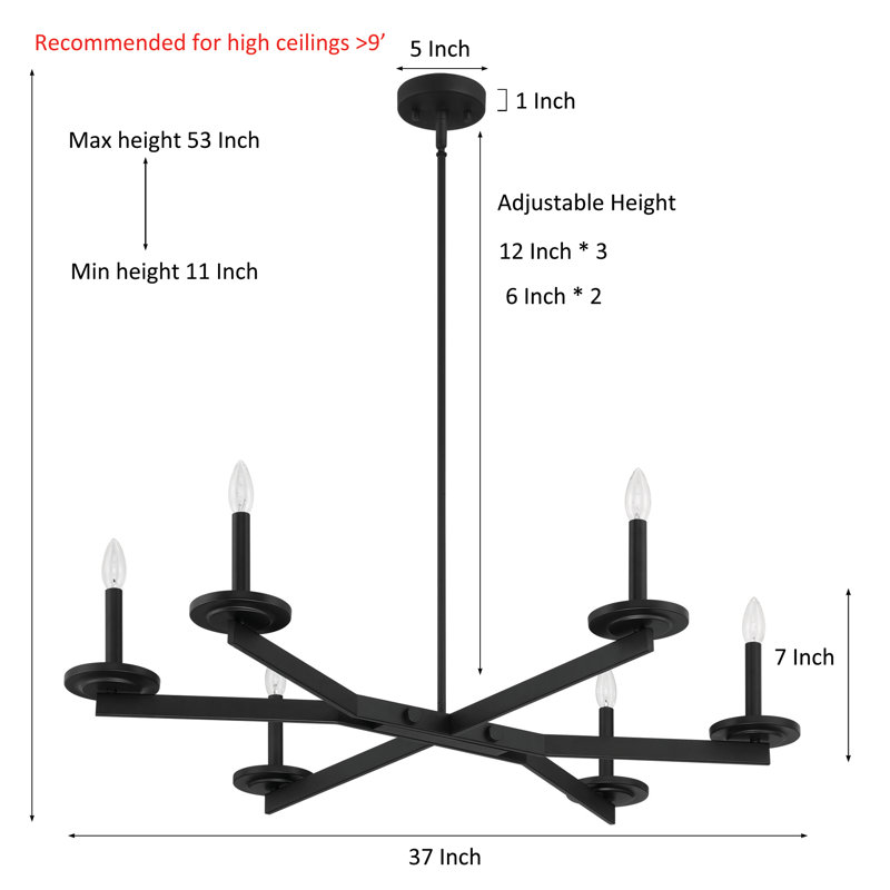 Gemmalynn 6 - Light Steel Dimmable Classic / Traditional Chandelier, Matte Black