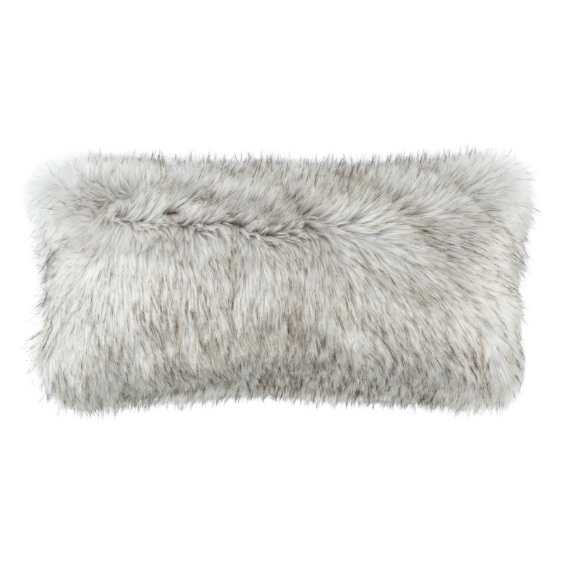 Faux Fur Lumbar Pillow Cover & Insert, Silver