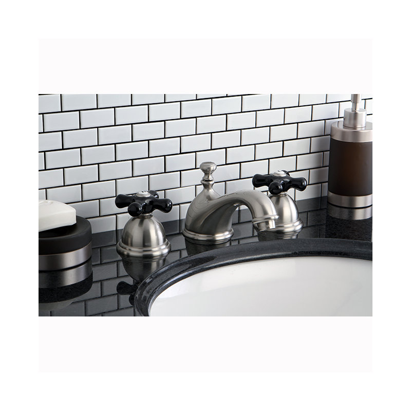 Kingston Brass Duchess Two-Handle 3-Hole Deck Mount Widespread Bathroom Faucet with Brass Pop-Up Drain, Brushed Nickel