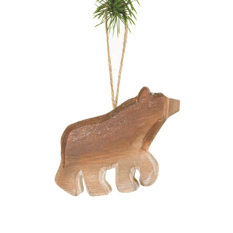 Ornement en forme d'ours grizzly en bois Umber, ensemble de 4