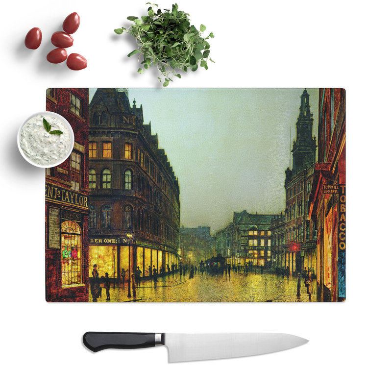 Boar Lane Leeds by Lamplight Vol.2 by John Atkinson Grimshaw Chopping Board, 0.4cm H x 20cm W x 28.5cm L