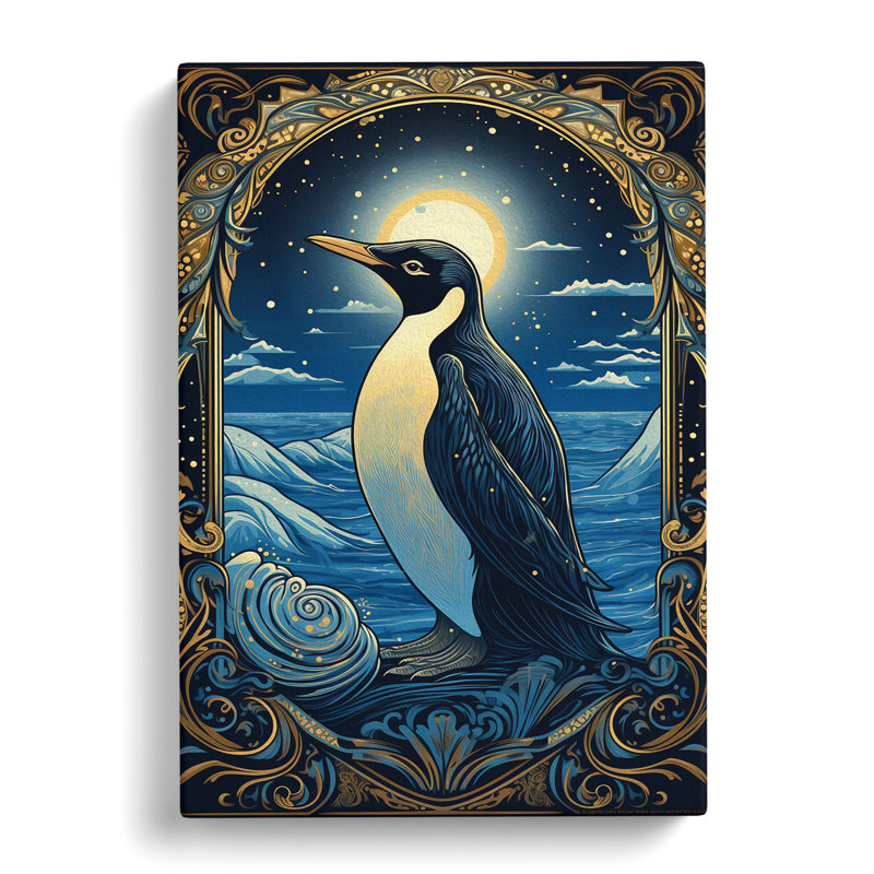 Penguin Art Nouveau Art - Wall Art, 60cm H x 40cm W x 3cm D, Wrapped Canvas