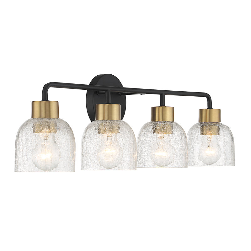 Applique murale Flagler à 4 lumières pour salle de bain, fini noir mat avec accents en laiton chaud, 4 Light