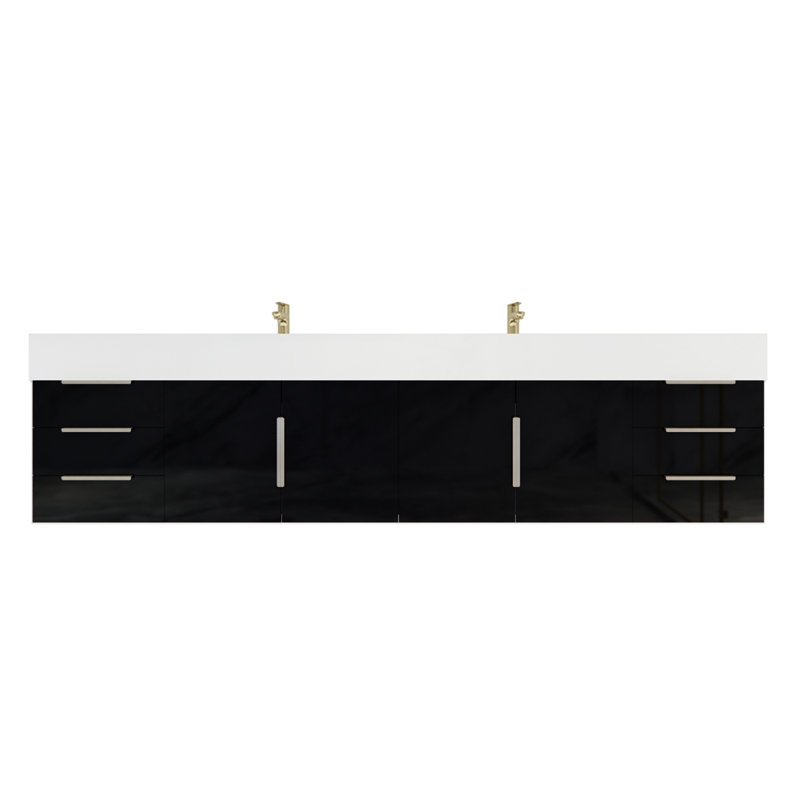 Ensemble de meuble-lavabo double mural 83 po Glasgow, Noir ultrabrillant, Blanc brillant