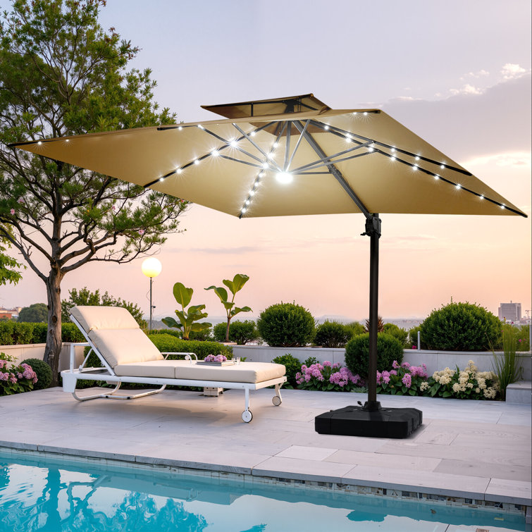 129'' X 105'' Rectangular Outdoor Solar Led Cantilever Patio Umbrella, Counter Weights Included