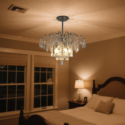 Ceiling Lighting - 19.5 Inch Silver American Classic Crystal Chandelier - High Quality K9 Crystal/e14 Lamp Base/can Be Used For Two Purposes In One Lamp/adjustable Length