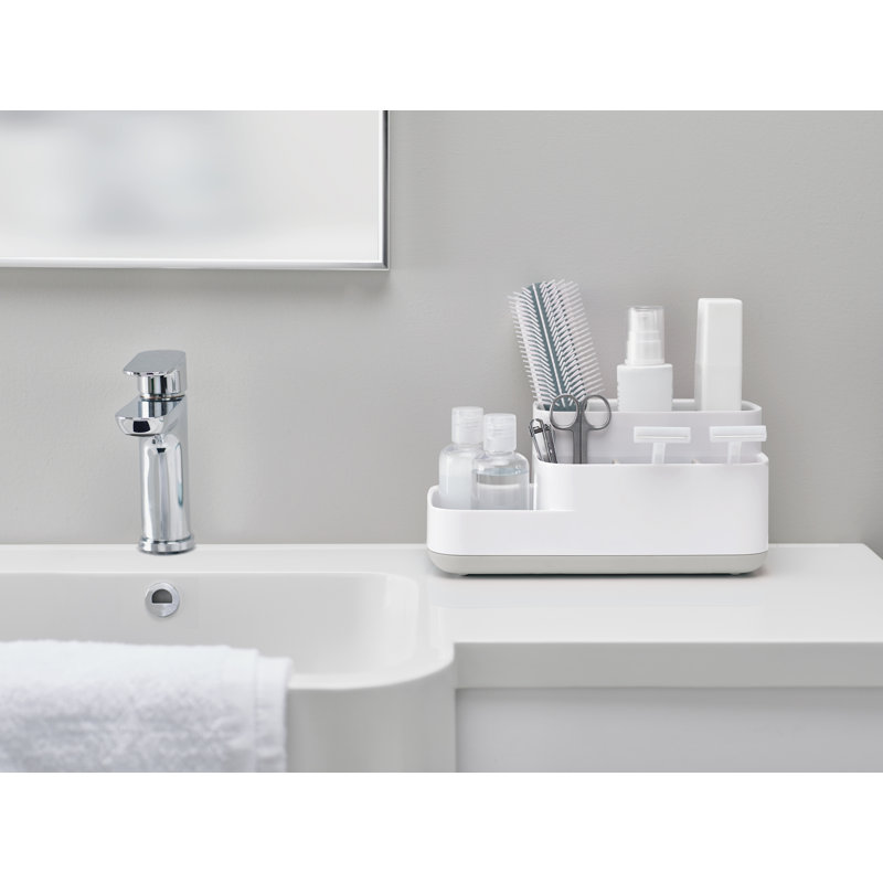 EasyStore Bathroom Countertop Storage Tray Organizer, Gray/White