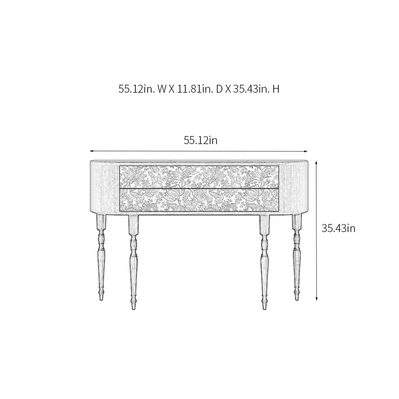 Console rétro avec 2 tiroirs, H 35,43 po x l 55,12 po x P 11,81 po