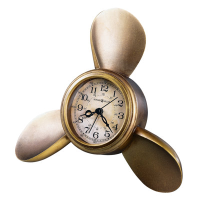 Nautical Analogue Metal Quartz Movement / Crystal Tabletop Clock with Alarm in Antique Brass