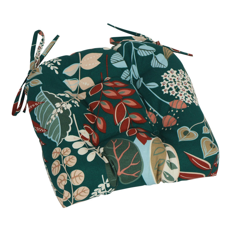 16-Inch Rounded Back Outdoor Tufted Chair Cushions (Set Of 4), Green/Windcrest Spruce Floral