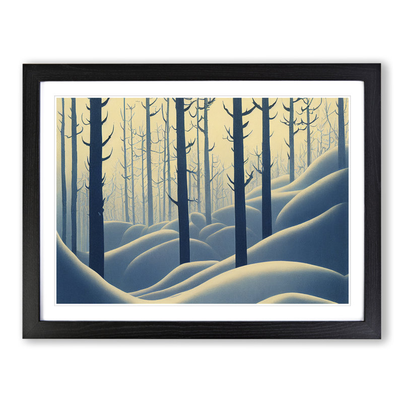 XH1022-10176X Winter Art Deco Forest Vol.1 - Single Picture Frame Print, Black, 46cm H x 64cm W x 2cm D