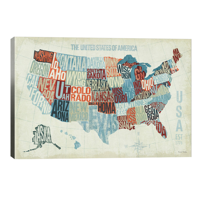 Usa Modern Blue 1 Piece Wrapped Canvas Wall Art, 152.5 cm H x 101.5 cm W
