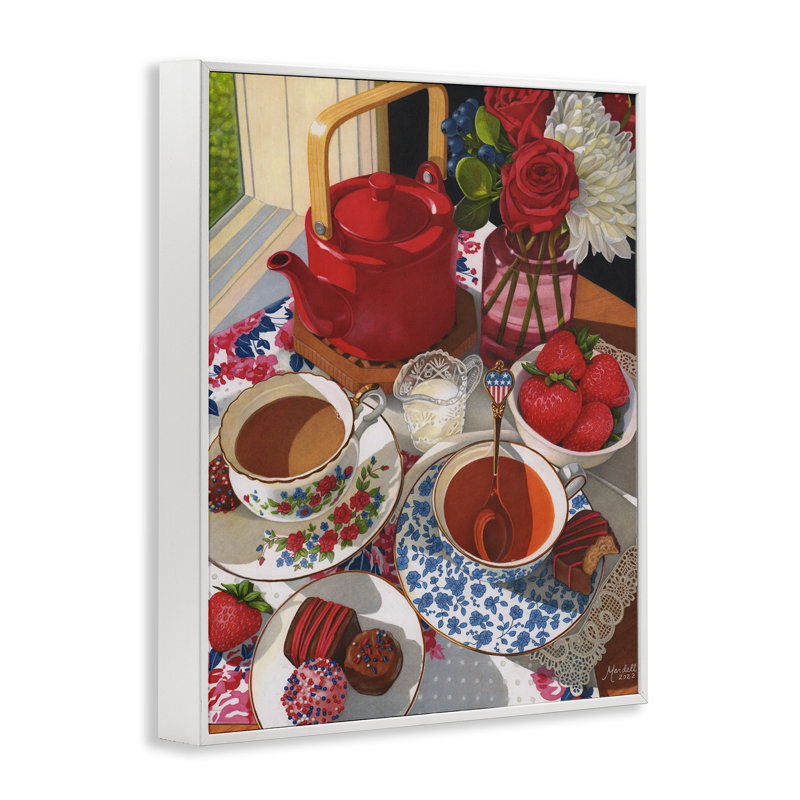 «Patriotic Tea Party» par Mardell Schuster, Estampe numérique encadrée blanc bord de mer, H 14 po x l 11 po