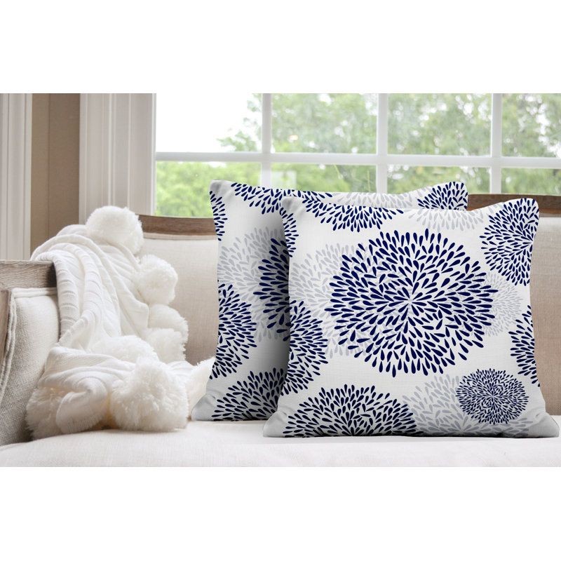 Confetti Flower Burst Indoor/Outdoor Square Pillow, 15W" x 15H", Navy Blue