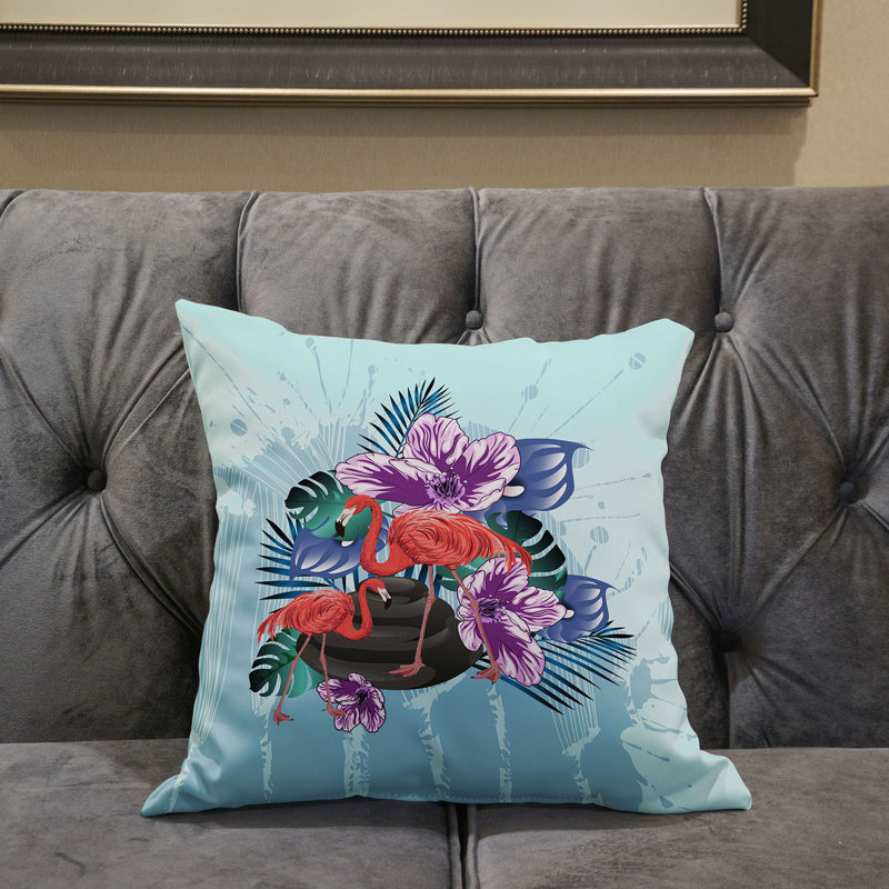 Housse de coussin intérieur / extérieur Flamingo, Bleu / mauve / brun, 16 po x 16 po