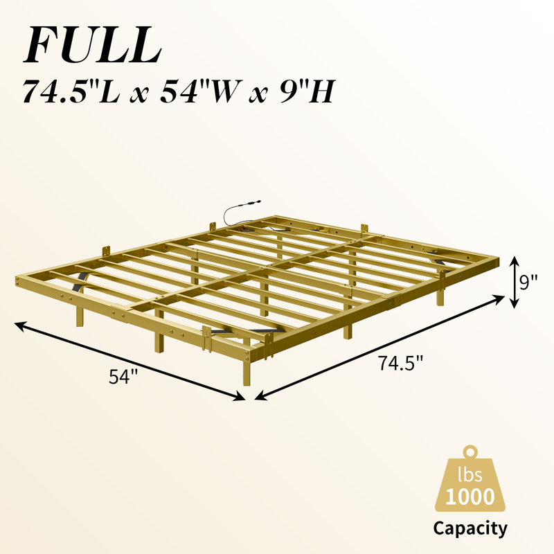 Floating Bed Frame With Led Light, Gold, Full