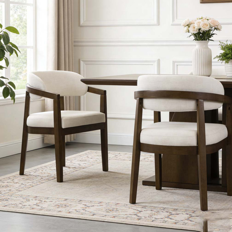 Chaise avec accoudoirs de salle à manger, Beige + gris foncé