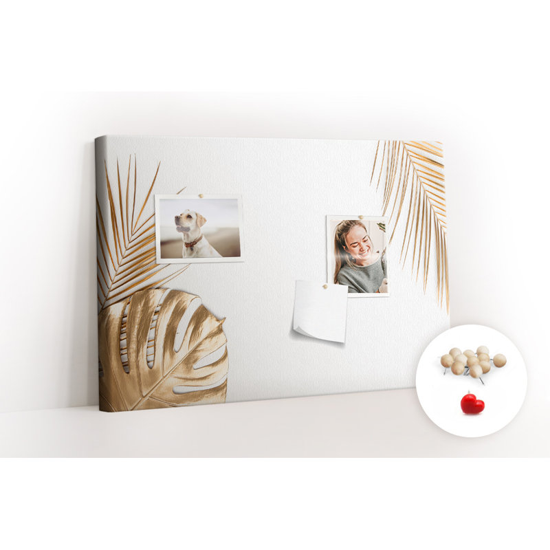 Wall Mounted bulletin board print wall art notice boards decorative corkboard Tropical leaves gold