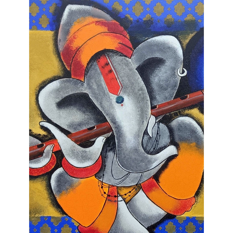 Lord Ganesha jouant de la flûte dans la peinture | Acrylique sur toile | Par Tejal Modi