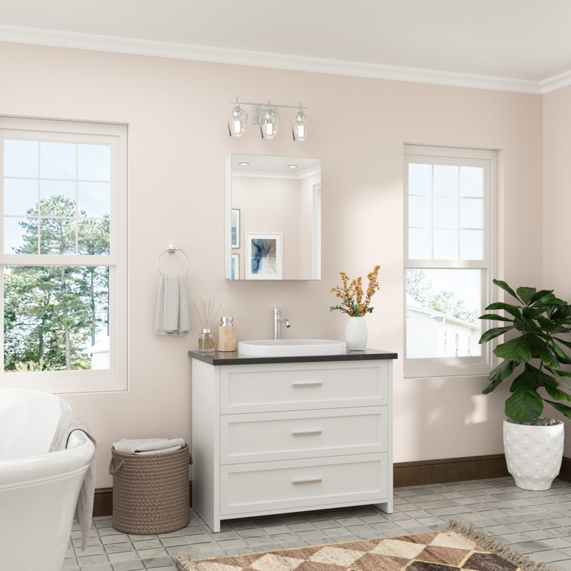 W H Frameless Medicine Cabinet Mirror Adjustable, 26" H x 20" W x 4.3" D, White