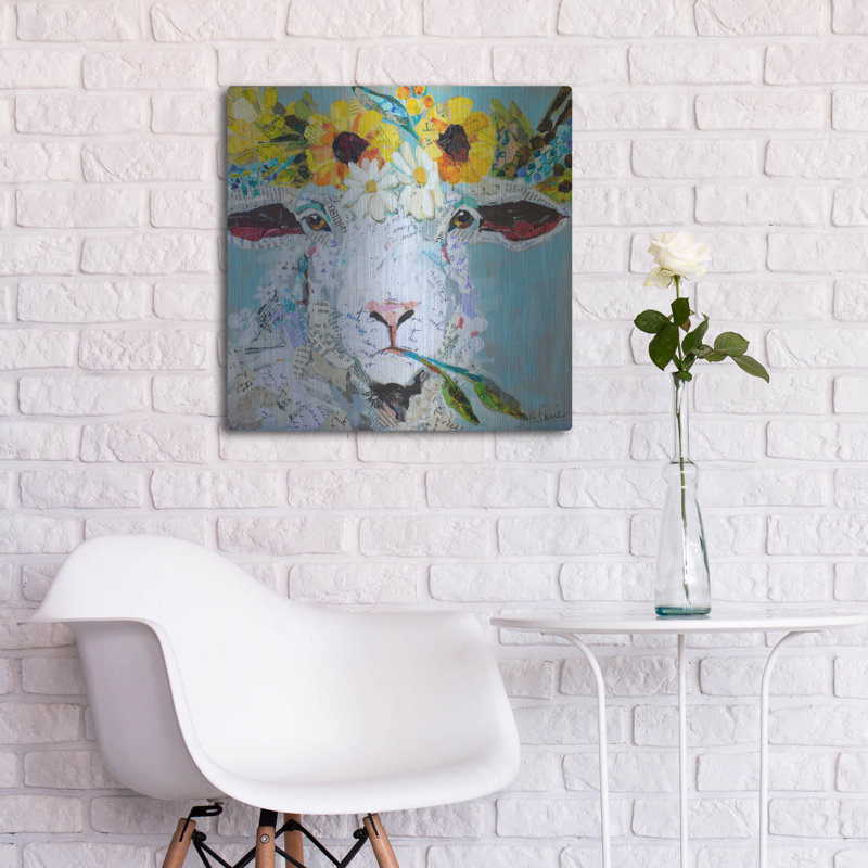 Lark Manor ™ «Floral Sheep2» par St. Hilaire Elizabeth, art mural en métal, H 24 po x l 24 po