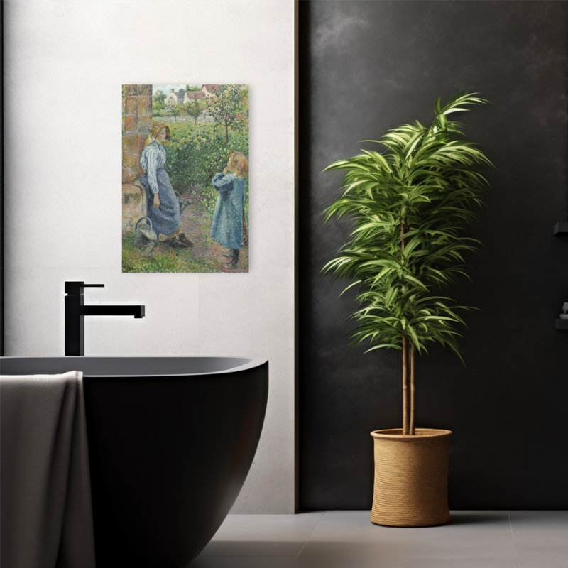 Woman And Child At The Well, 1882 Abstract Contemporary Wall Art Print by Camille Pissarro - Wrapped Canvas Print